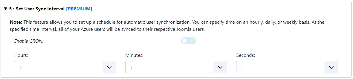 Sincronización de usuarios de Azure AD con Joomla: intervalo de sincronización