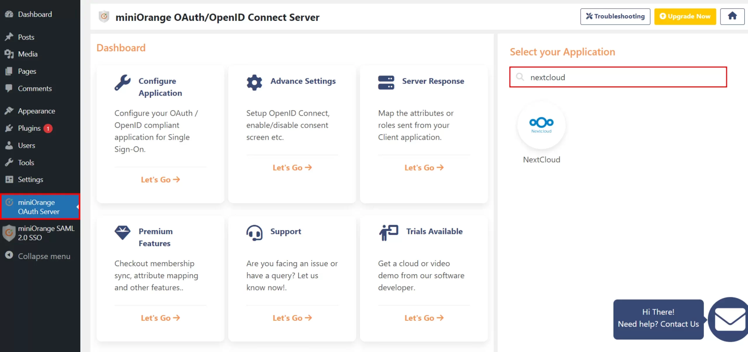 OAuth-server Single Sign-On(SSO)WordPress- Sök och välj Nextcloud-applikation