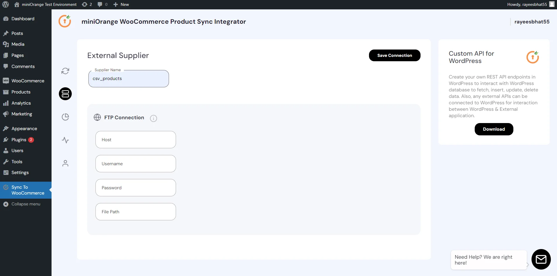 Configure WooCommerce Product Sync - Select the FTP connection