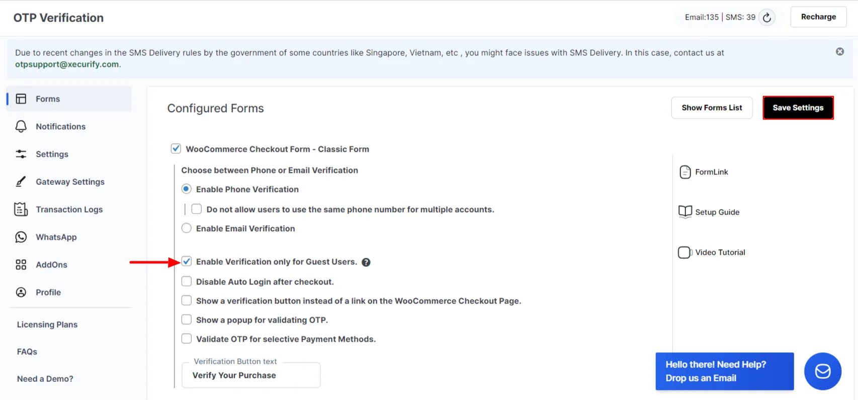 WooCommerce Checkout Form OTP - Enable verification for guest user