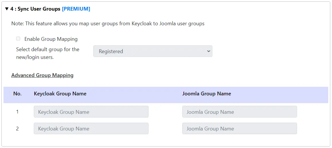 Keycloak ユーザーと Joomla の同期 - 同期グループ