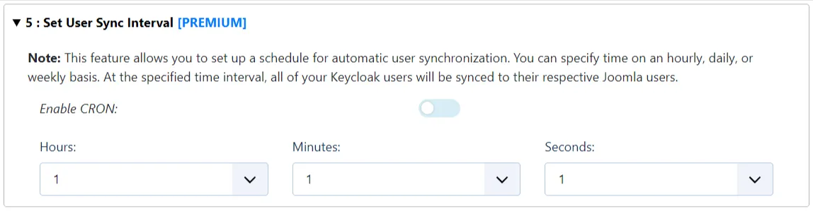 Keycloak-Benutzersynchronisierung mit Joomla – Synchronisierungsintervall
