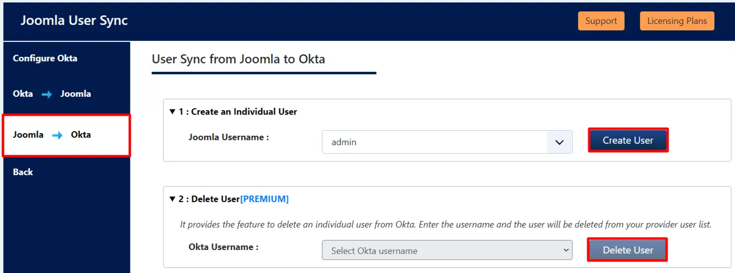 Okta ユーザーと Joomla の同期 - ユーザーの作成