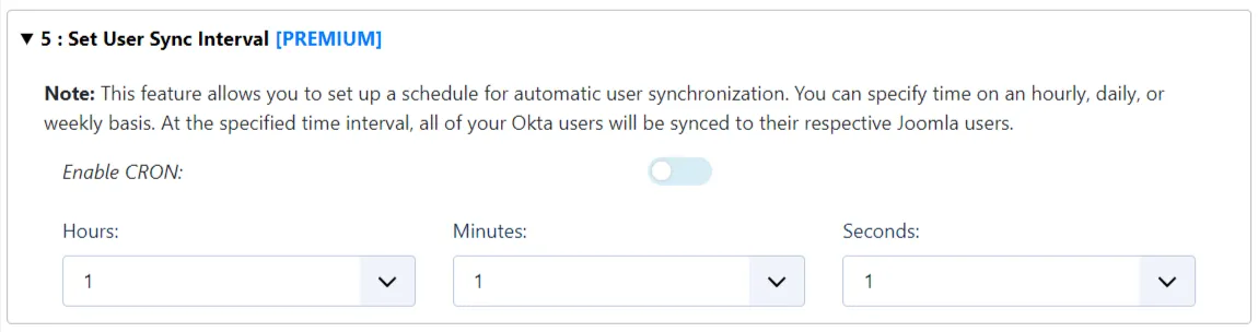 Okta ユーザーと Joomla の同期 - 同期間隔