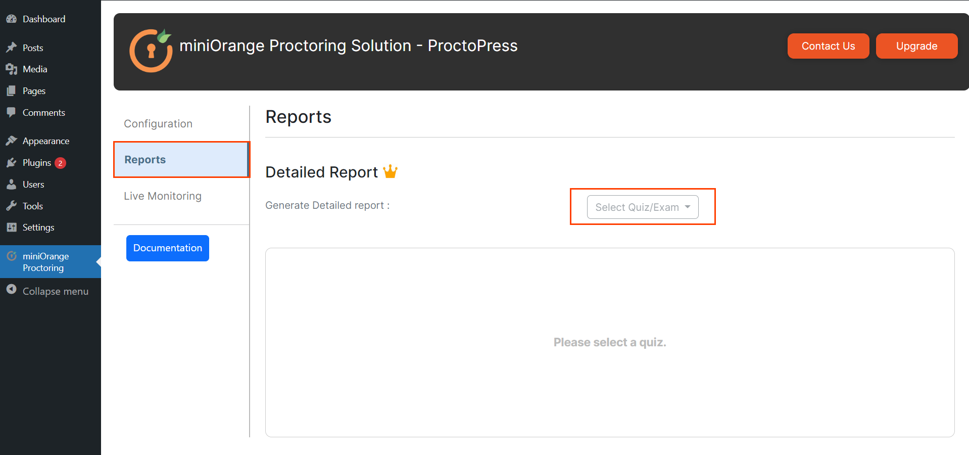 ProctoPress 감독 온라인 시험/퀴즈 세부 보고서