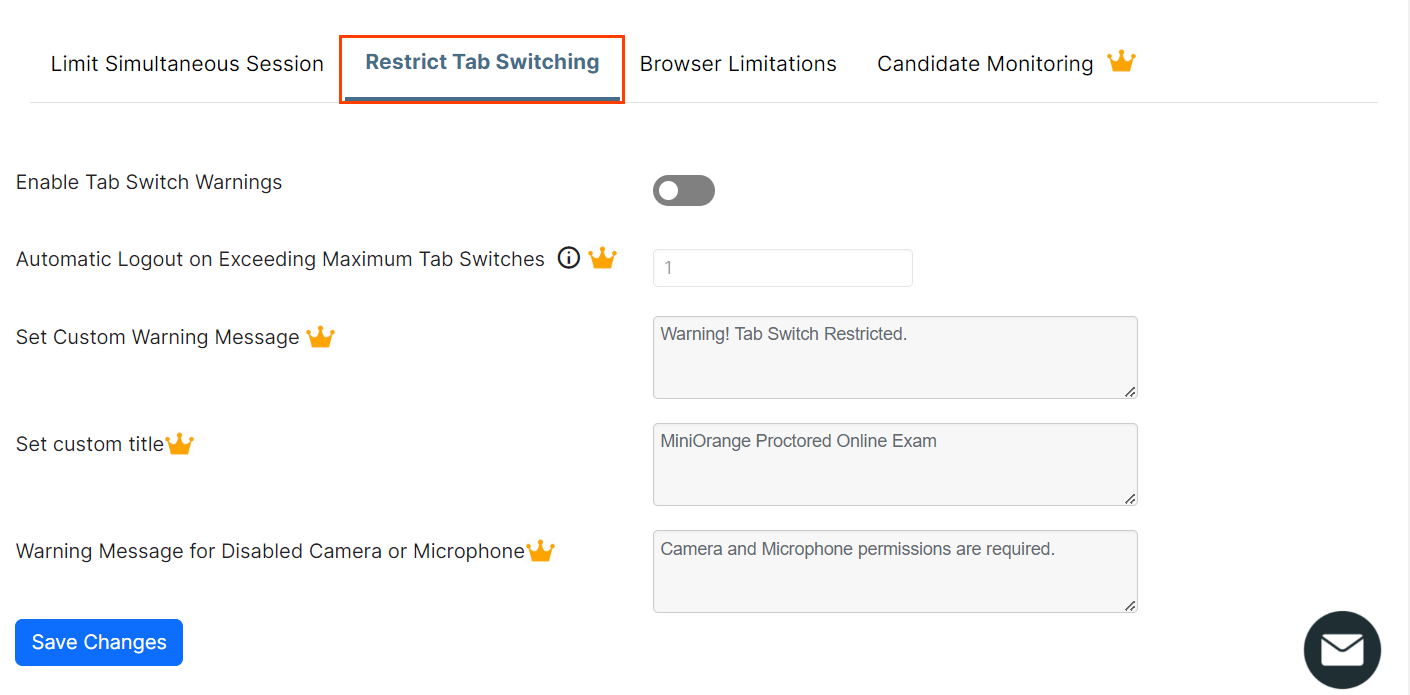 Configuración de supervisión de exámenes/cuestionarios en línea de ProctoPress para impedir que los candidatos cambien de pestaña