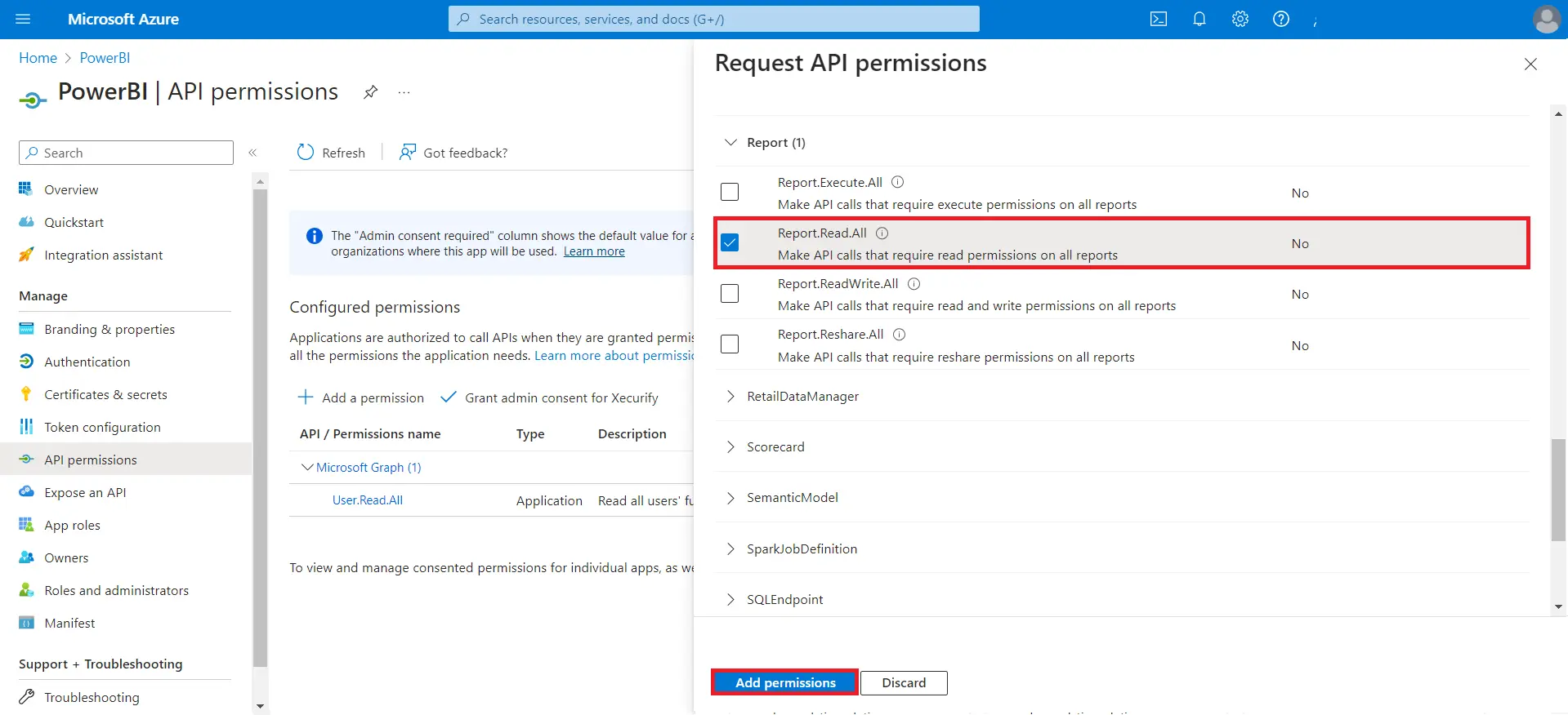 WP PowerBI Embed with row level security |  Select permission