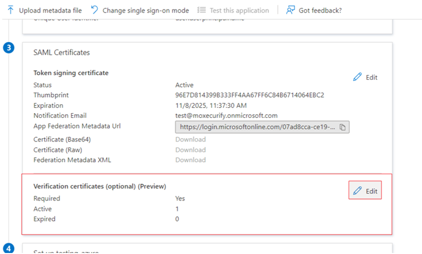 Verification certificates | WP Azure AD SSO configuration