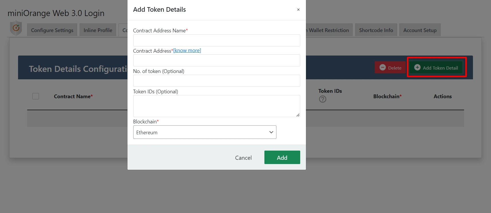 WP Web3- NFT Token Gating add configuration button