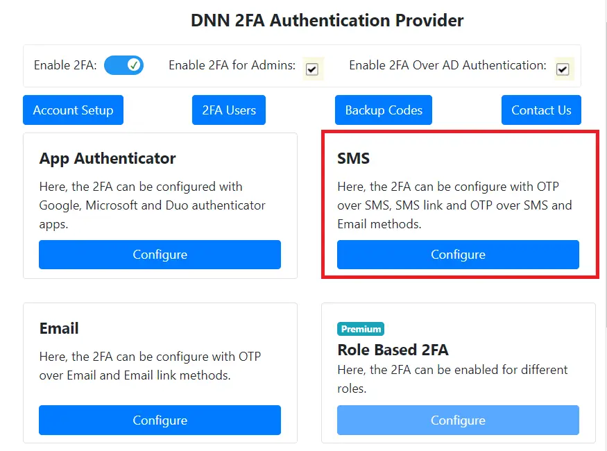 DotNetNuke Two Factor Authentication (2FA) for OTP over SMS | DotNetNuke 2FA | DNN 2FA - Choose DNN 2FA OTP over SMS