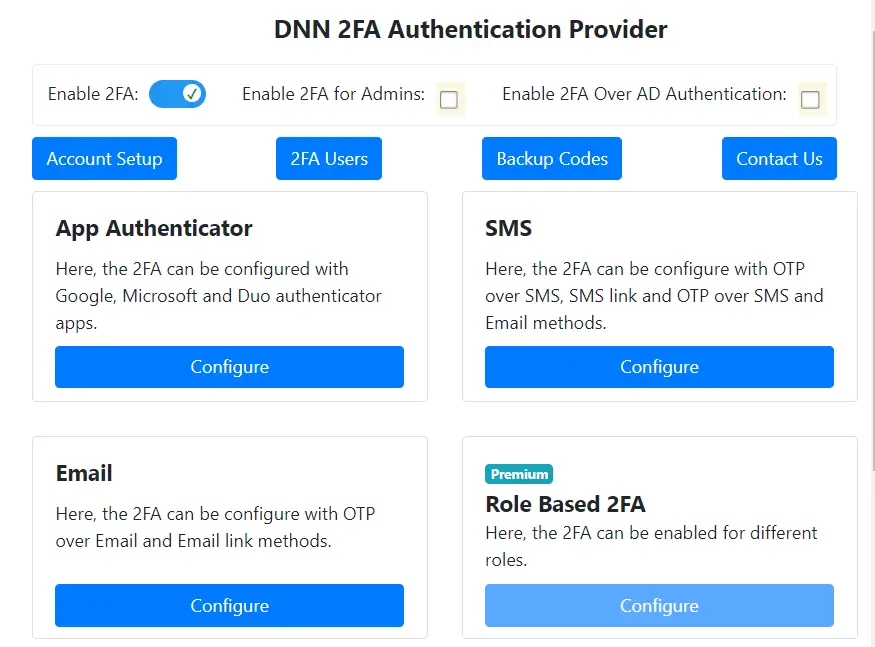 DotNetNuke Two Factor Authentication (2FA) for OTP over SMS | DotNetNuke 2FA | DNN 2FA - DNN 2FA Settings