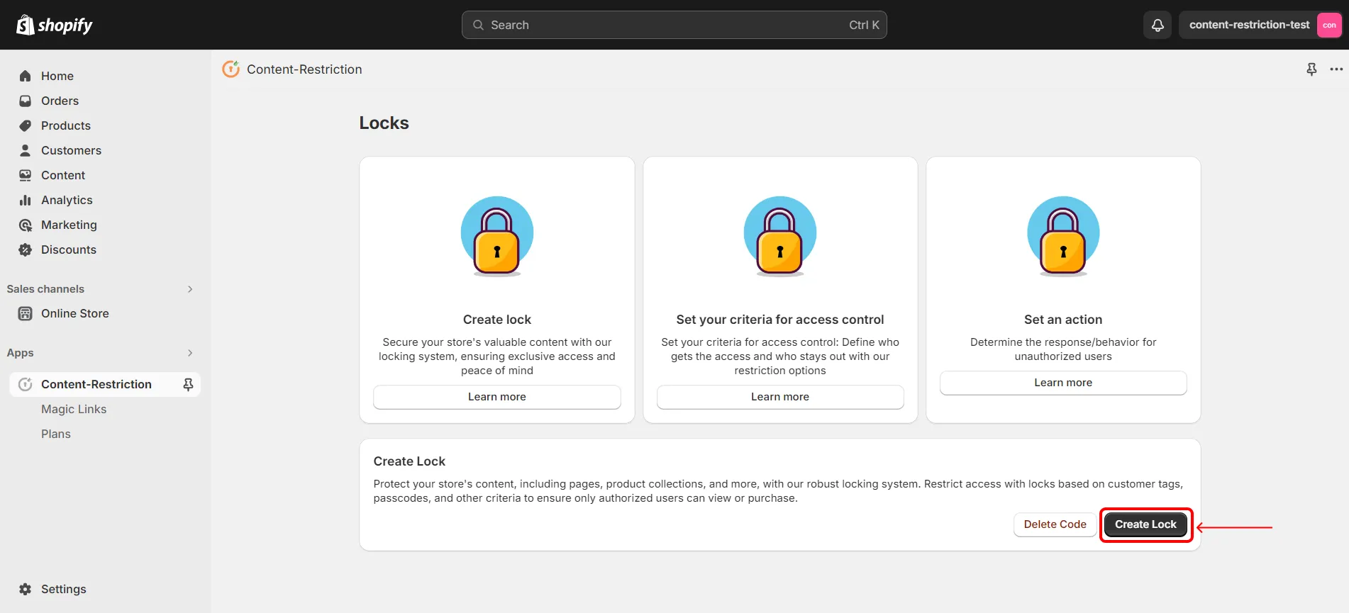 Shopify LockOn Restrict Content Application - - create lock