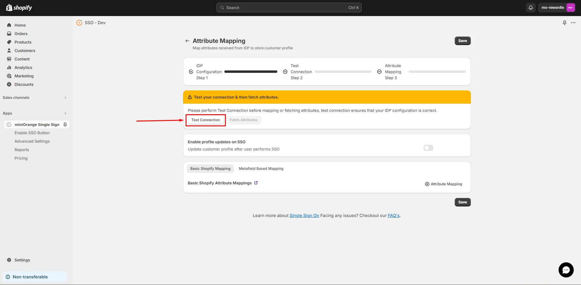 Azure AD B2C Shopify (SSO) - test Connection