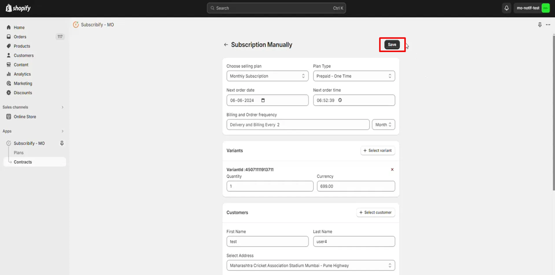 Shopify Subscription Management - Save manual Subscriptiton plan
