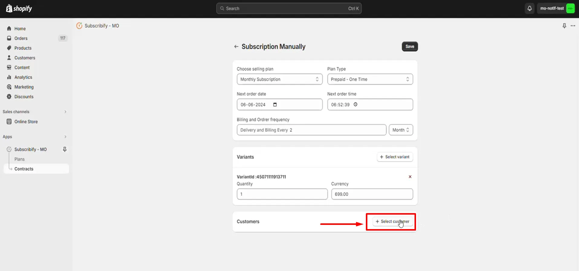 Shopify Subscription Management - select customers for manual Subscription plan