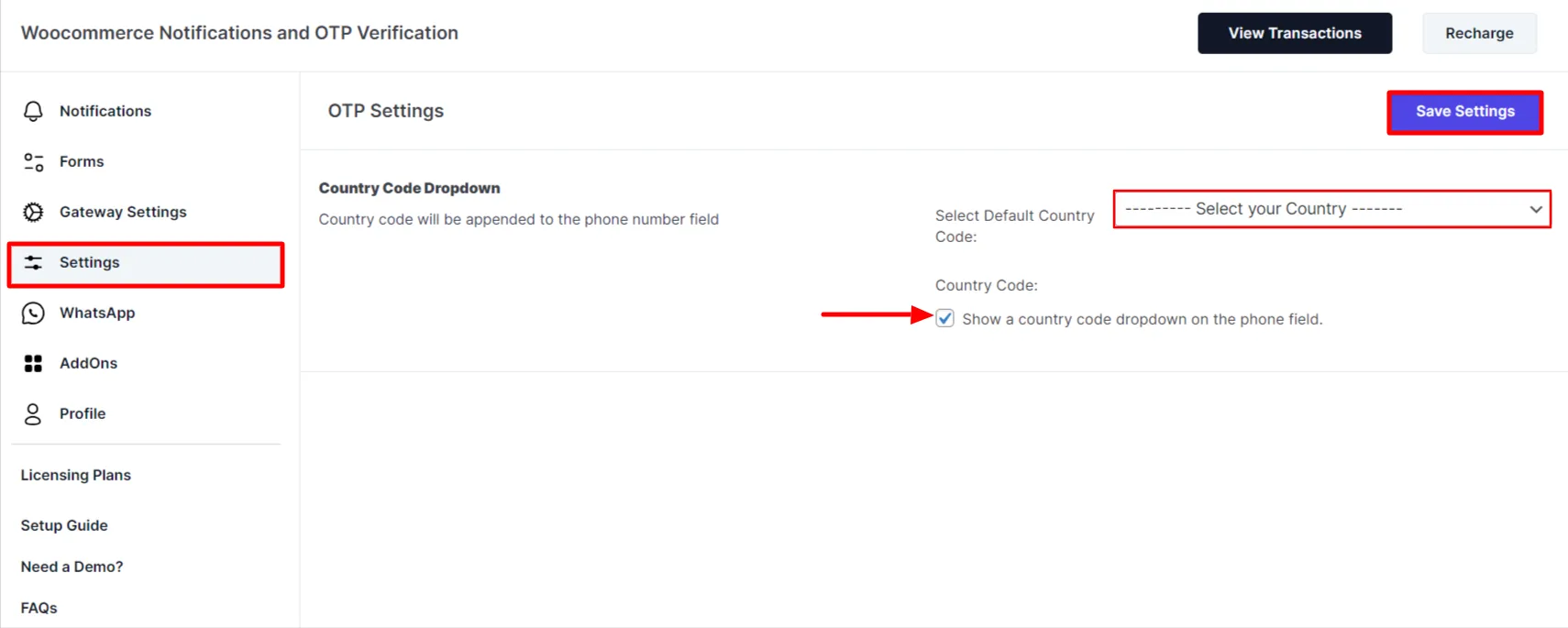 WooCommerce order notifications - enable country code dropdown