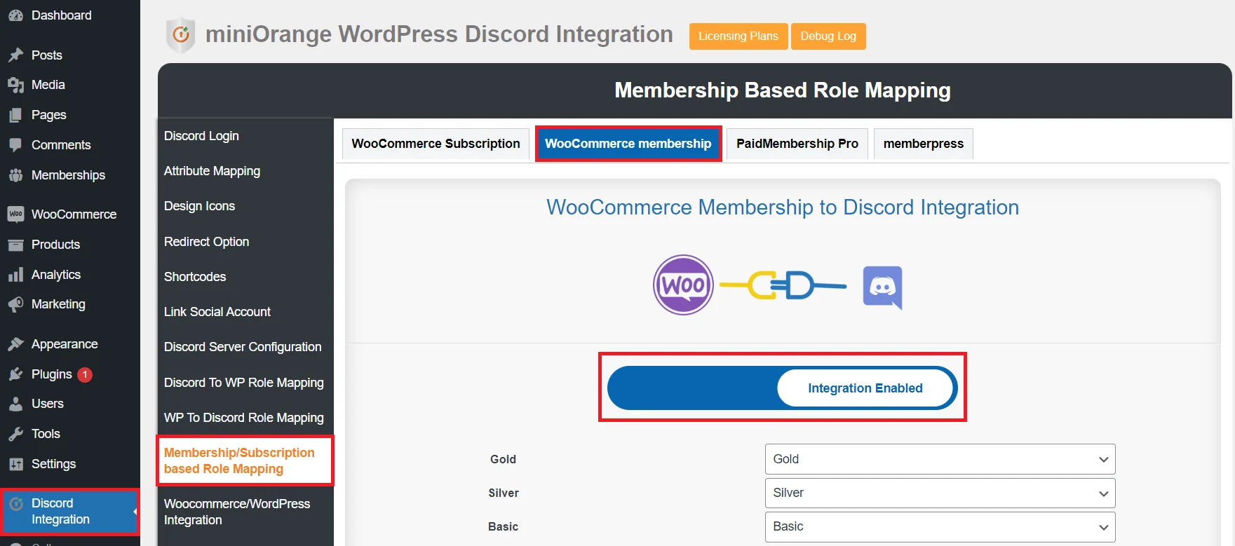 WordPress discord plugin - role mapping