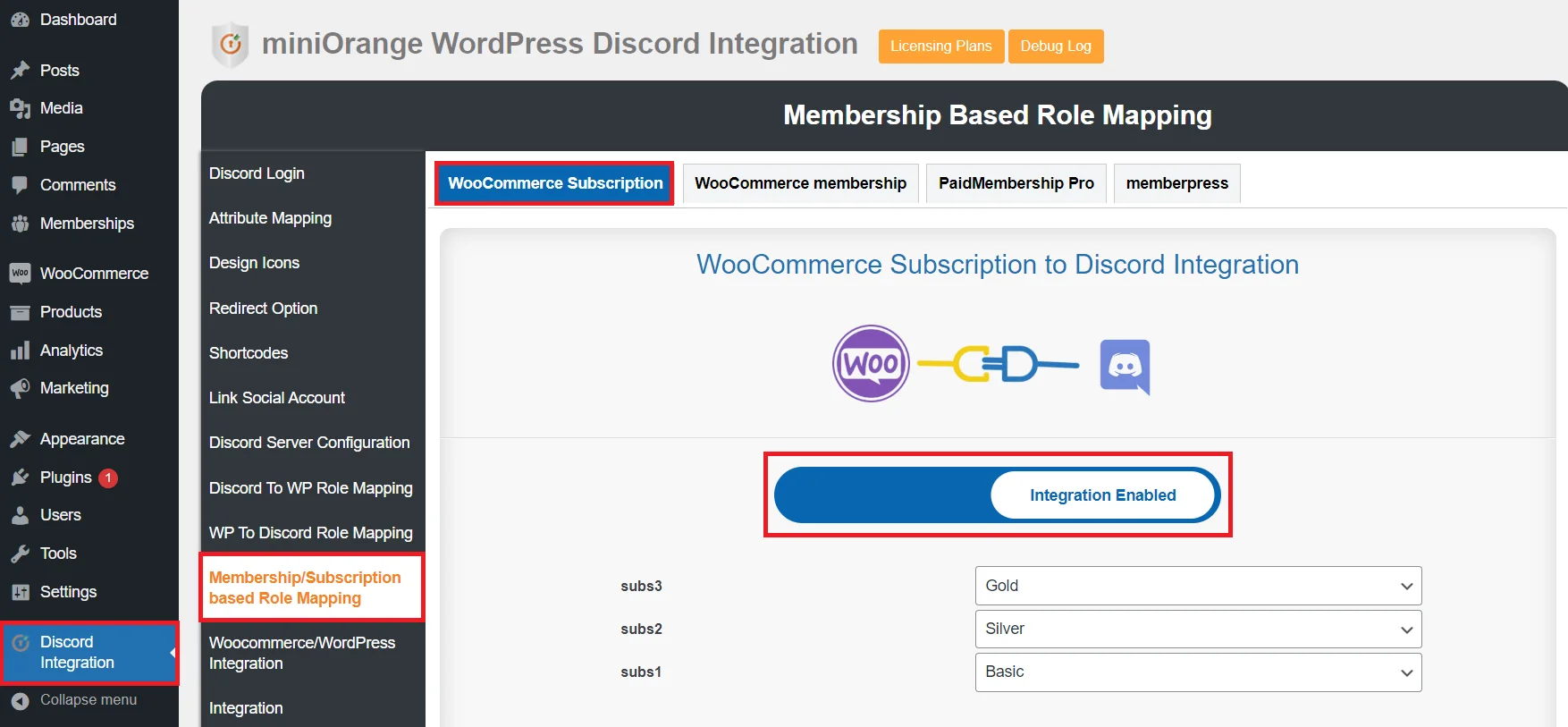 WordPress discord plugin - role mapping