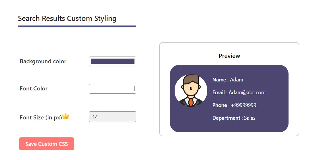Employee directory plugin, search results custom styling