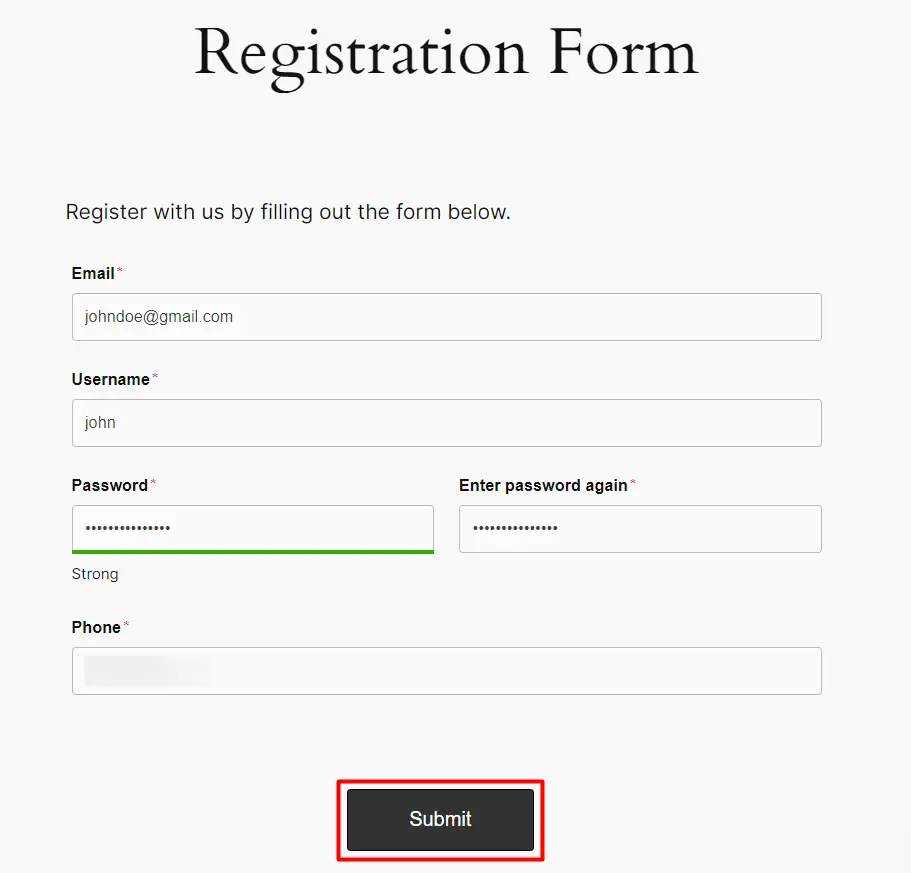 Registration form builder - Add Enter the OTP here field