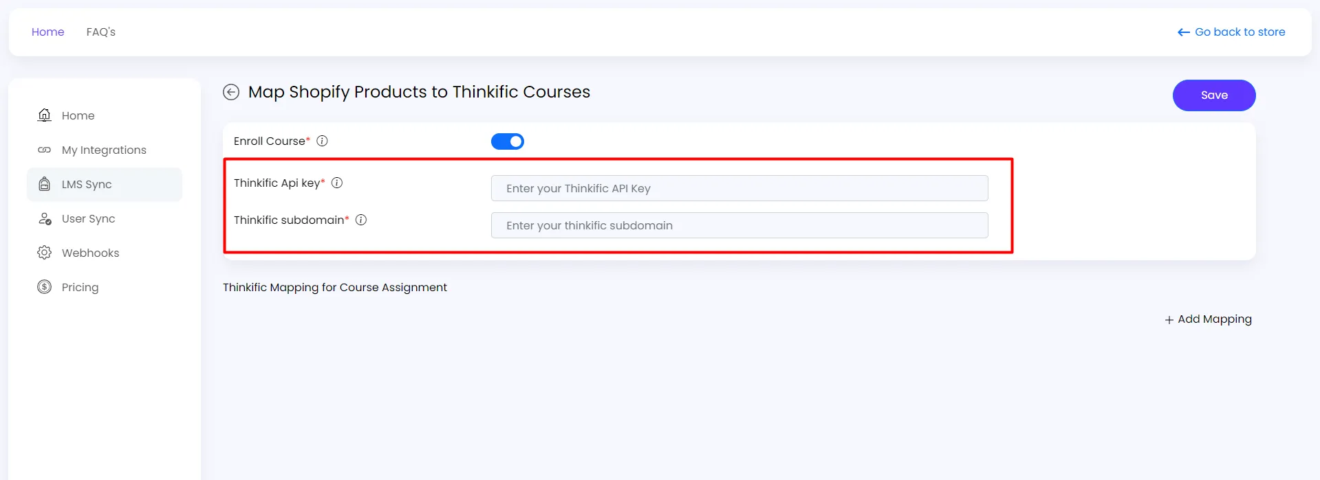 Shopify Thinkific Integration Guide - Thinkific Key and Subdomain
