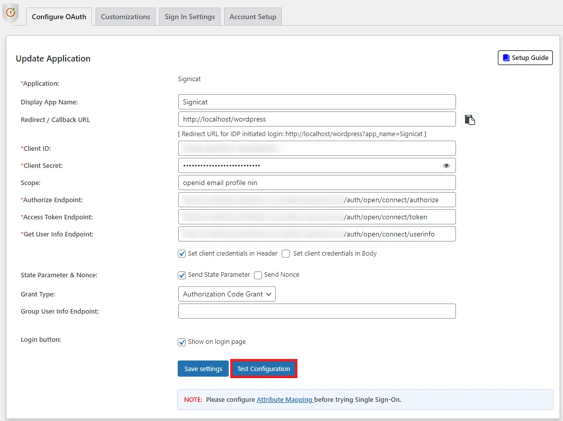 Signicat Single Sign-On (SSO) OAuth - Add Grant Type