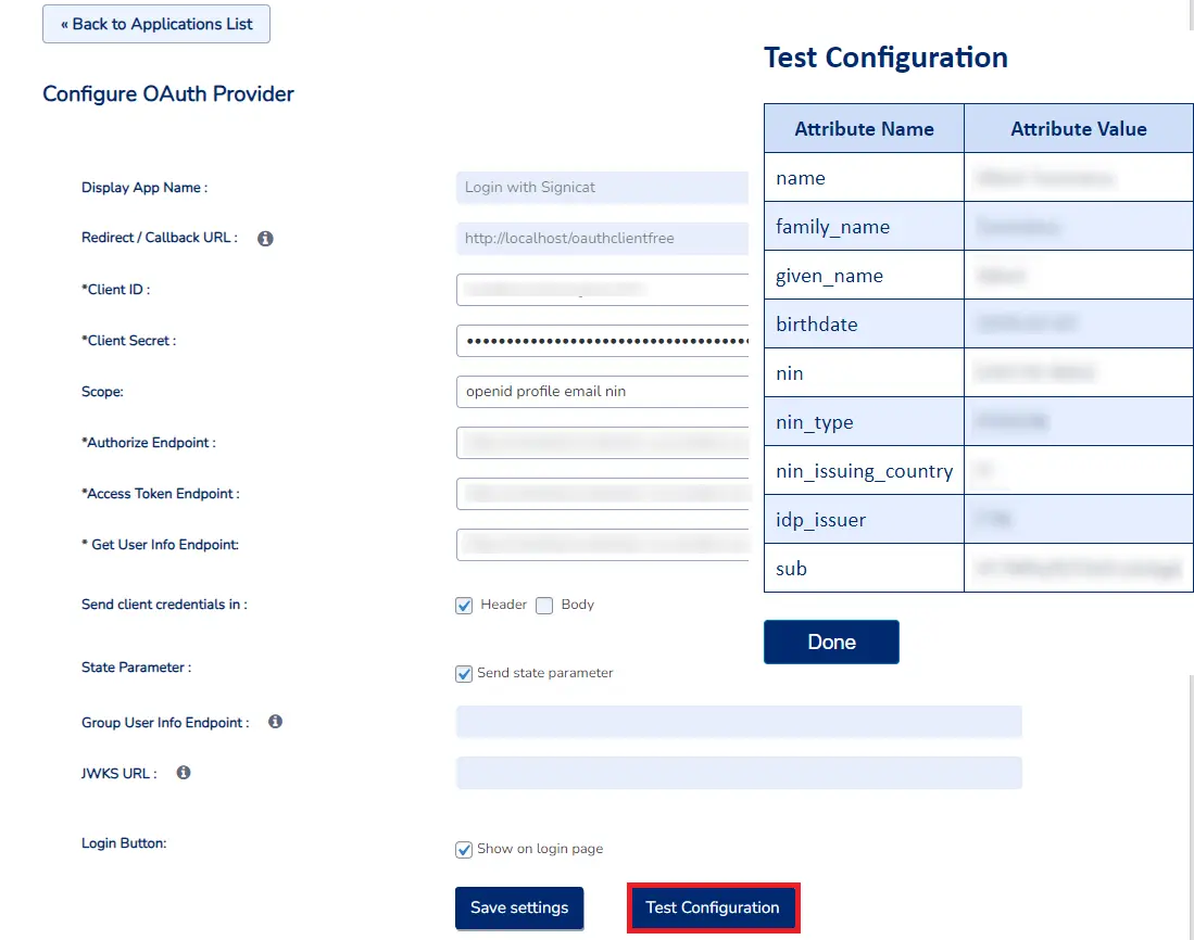 Signicat Single Sign-On (SSO) - test configuration