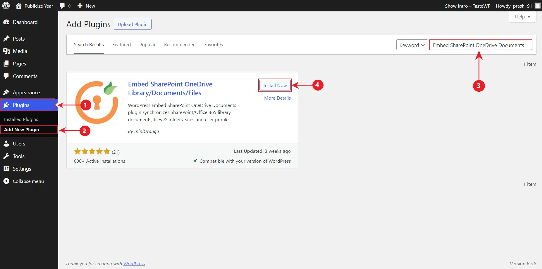 Embed SharePoint OneDrive Documents - Activate Plugin 