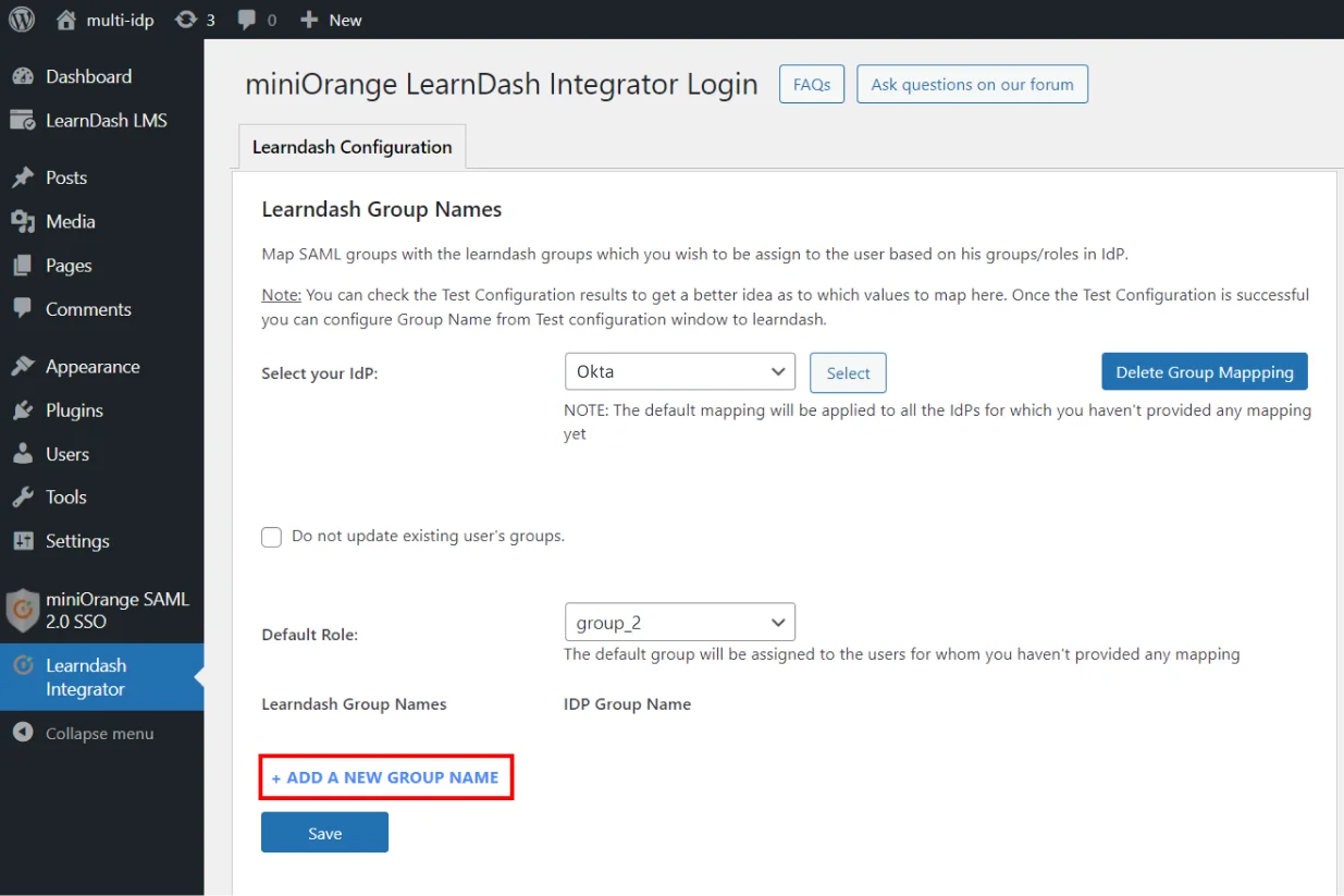 WordPress LearnDash Integration - Add a new group name