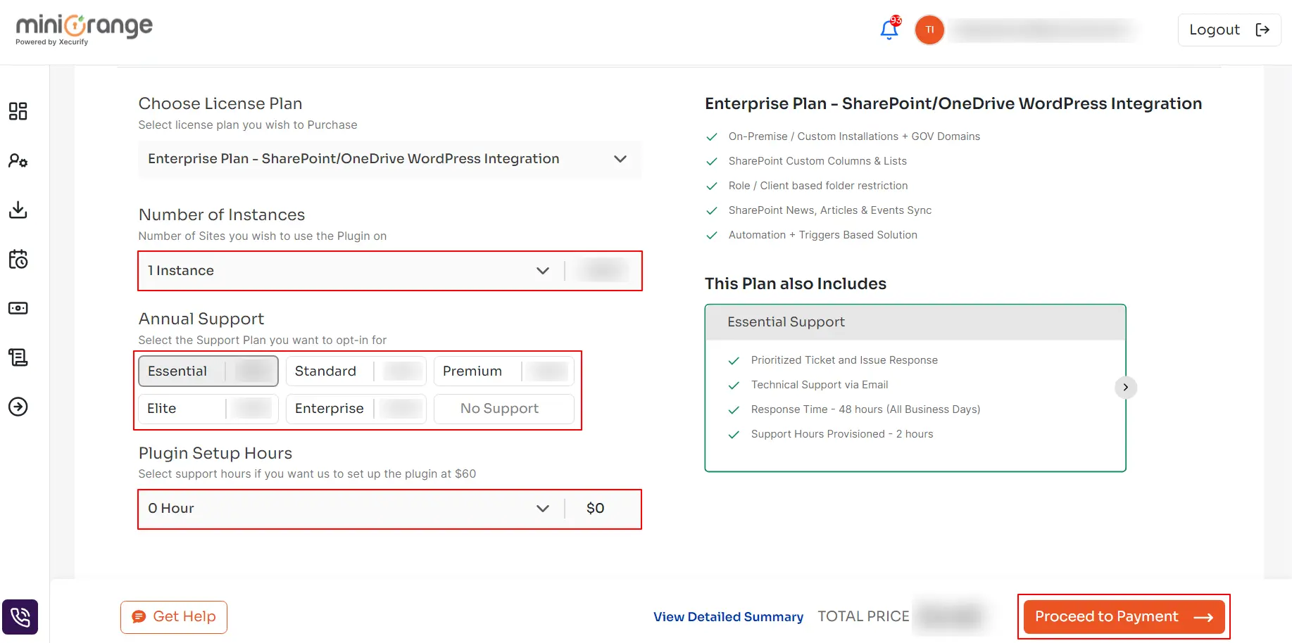 Choose required plan