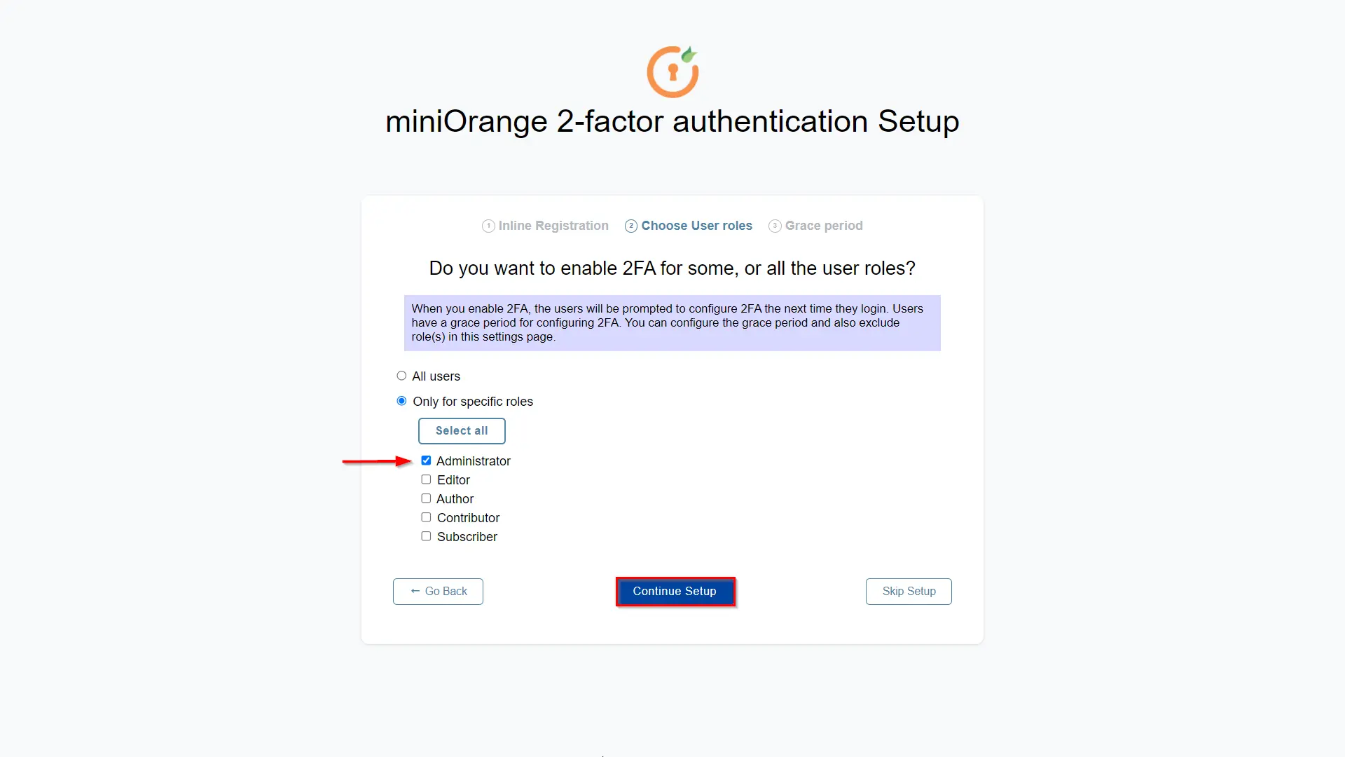 setup google authenticator - choose particular role like admin