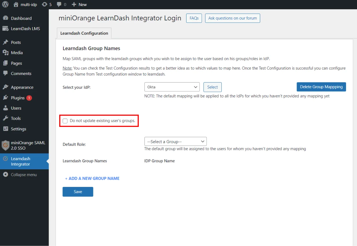 WordPress LearnDash Integration  - Do not update existing user's groups
