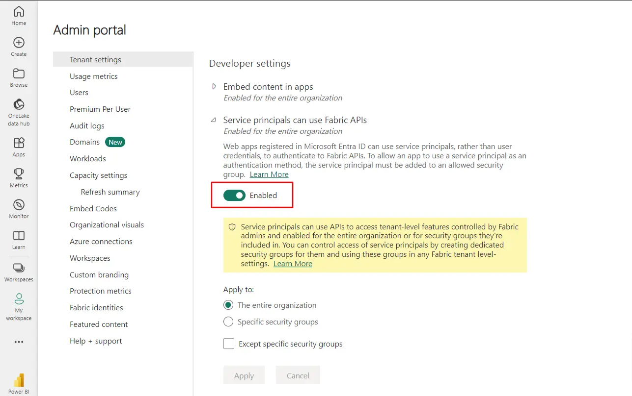 WP PowerBI Embed with row level security | Enable service principal