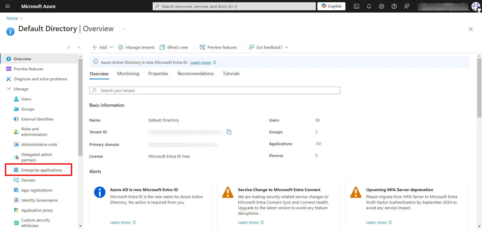 SCIM User Provisioning with Azure AD - Azure AD Dashboard