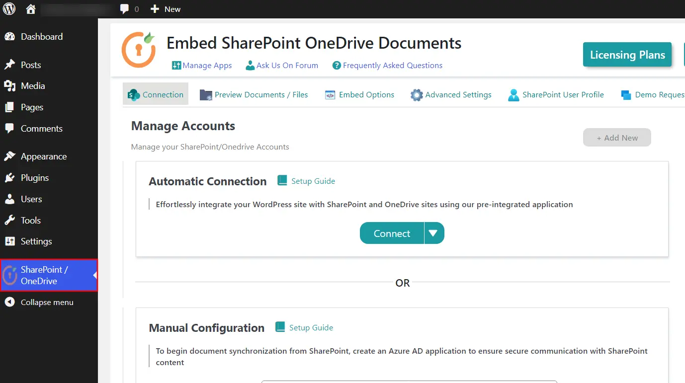 Embed SharePoint OneDrive Documents - Activated Plugin 