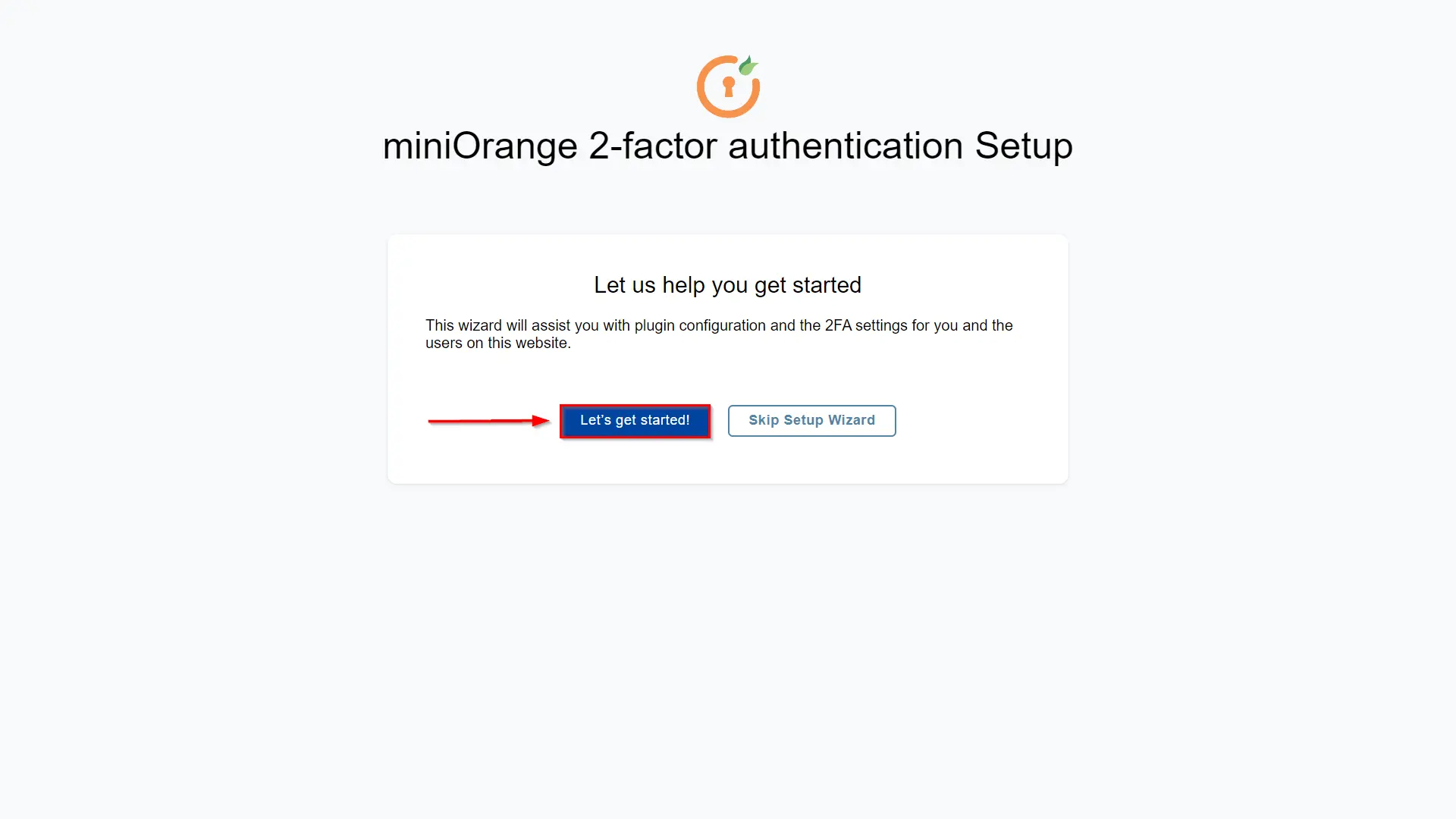 setup google authenticator - let's get started button