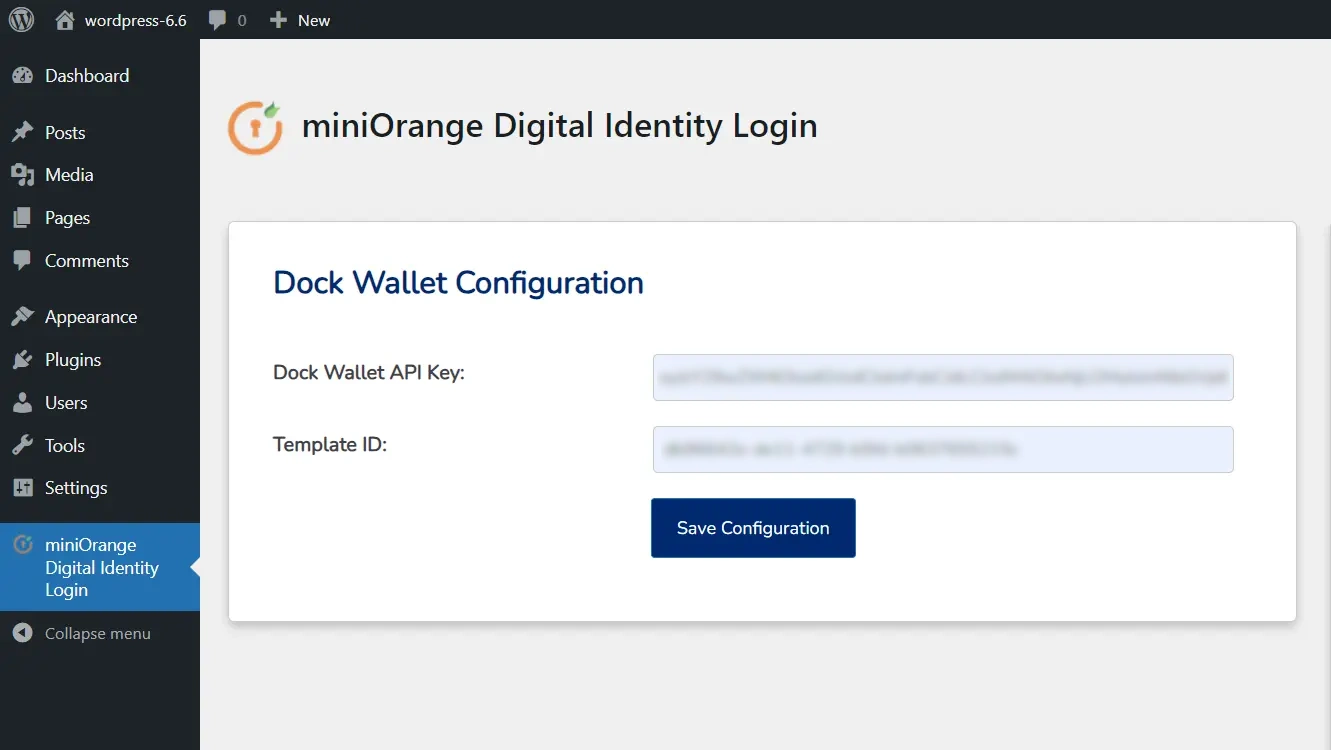 setup digital identity using dock wallet app- enter api key