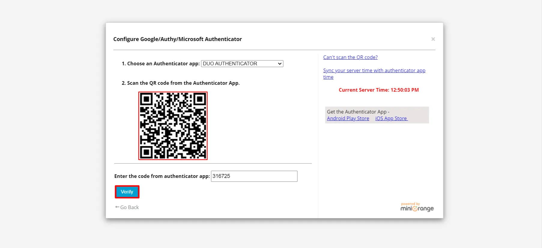 Duo Authenticator - scan the qr code