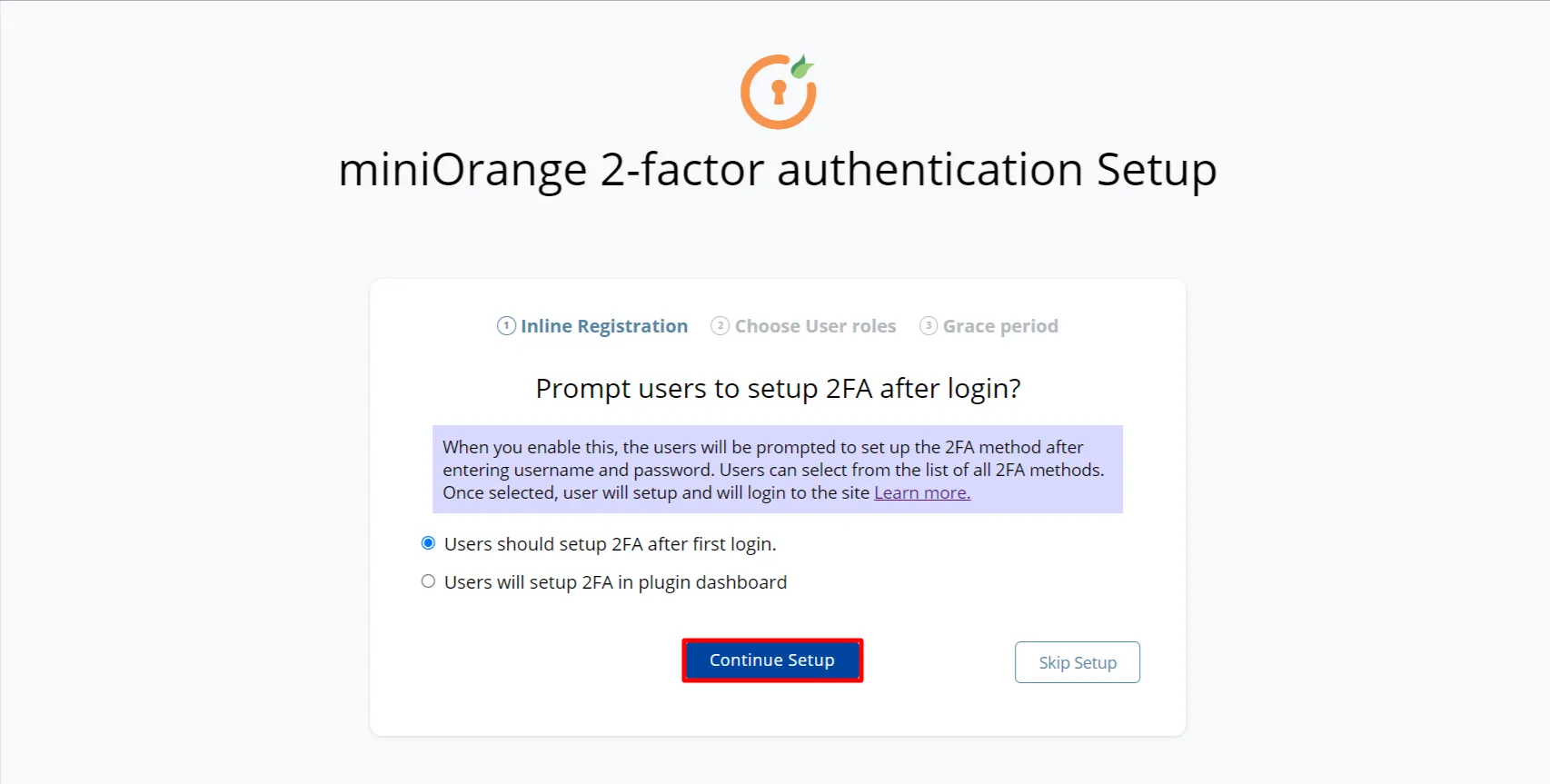 Duo Authentication - user should setup 2FA during first login