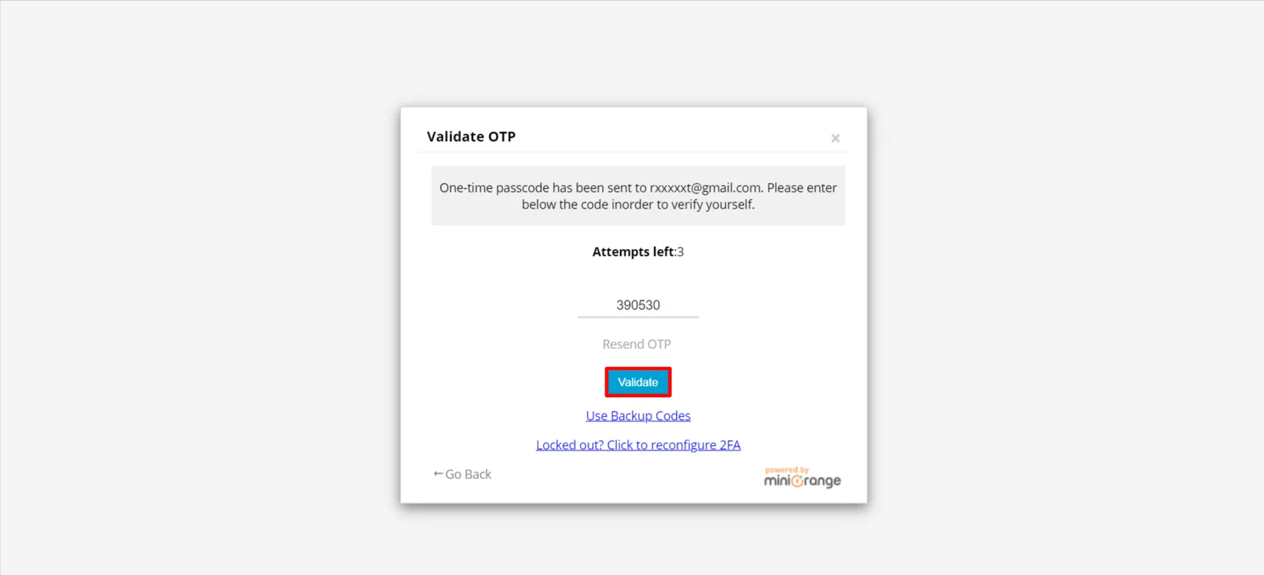 Email OTP Login - enter 2fa code to verify