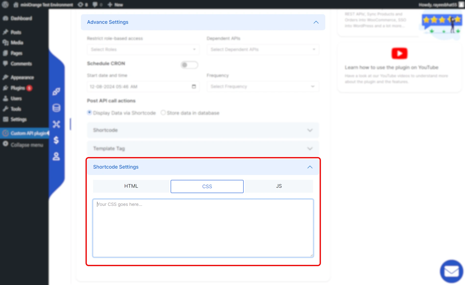 display data on wordpress using shortcode