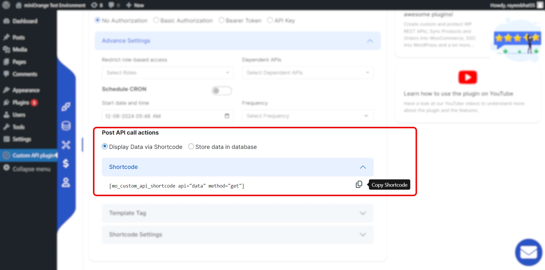 display data on wordpress using shortcode