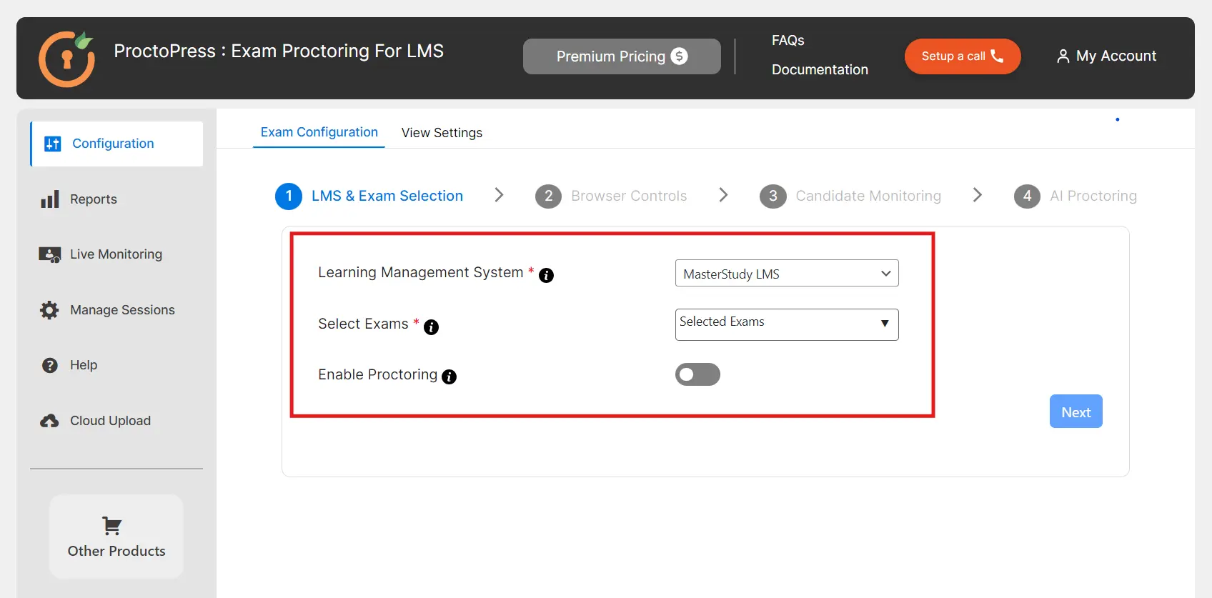 miniorange proctopress online exam proctoring for LMS and exam selection