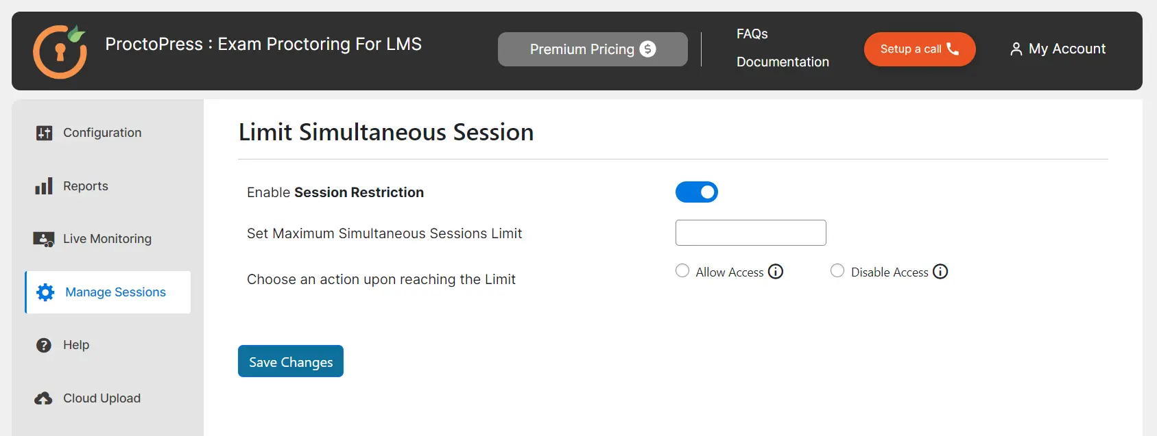 miniorange proctopress online exam proctoring for LMS manage sessions