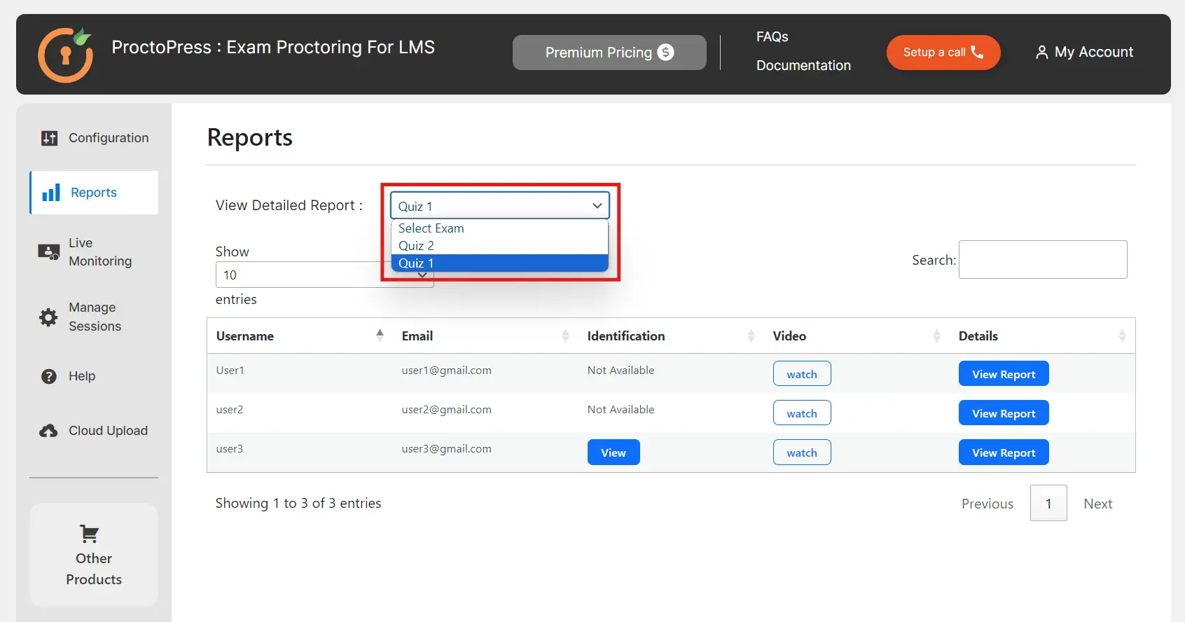 miniorange proctopress online exam proctoring for LMS exam results