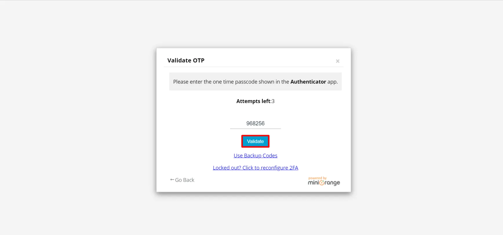 setup Authy authenticator - enter 2fa code to verify