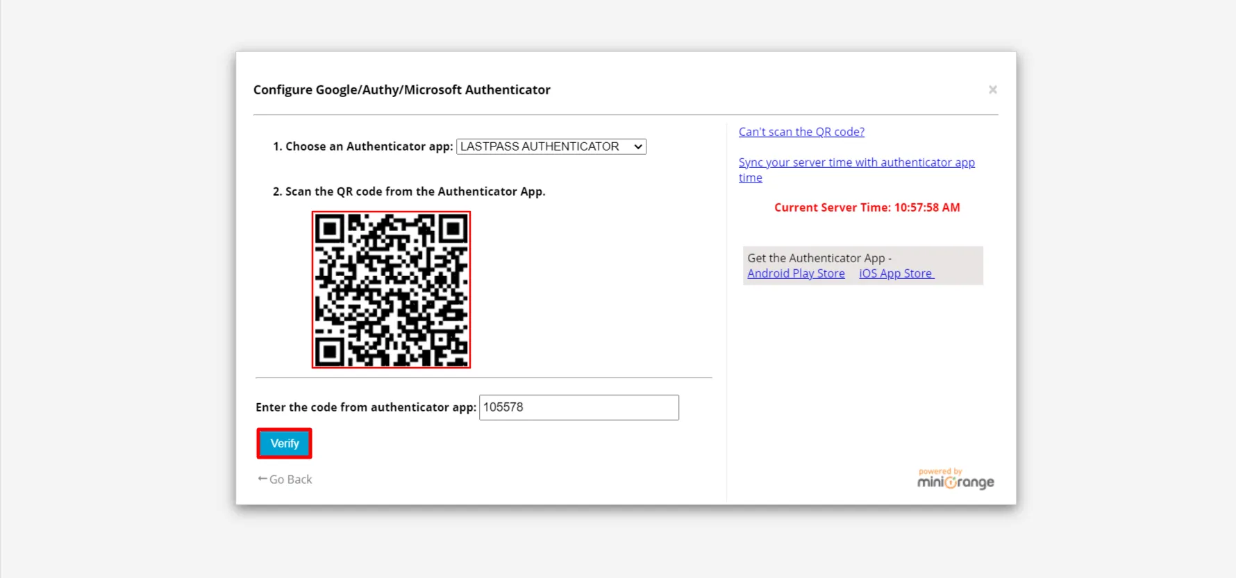 LastPass authenticator setup - scan the qr code