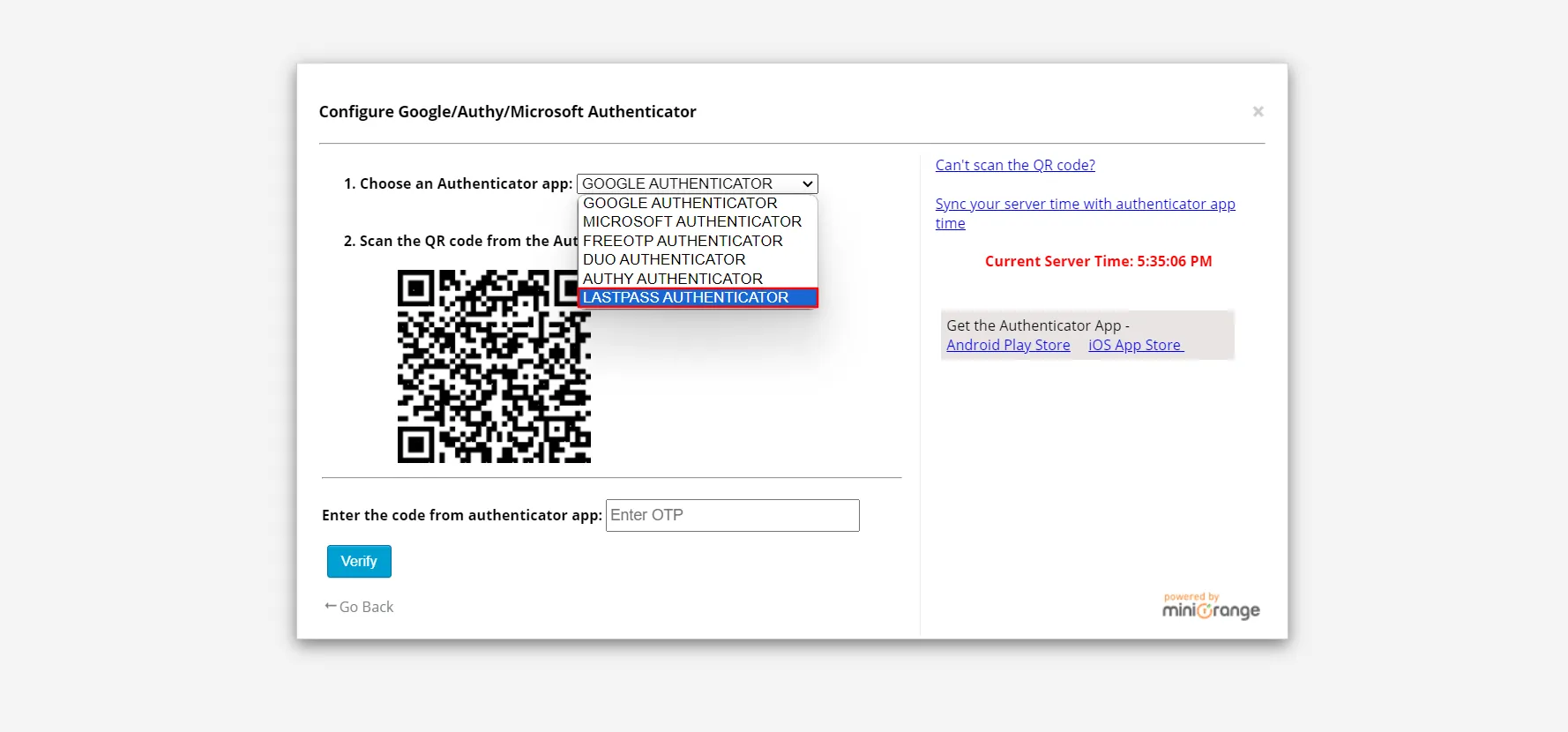 LastPass authenticator setup - select LastPass Authenticator