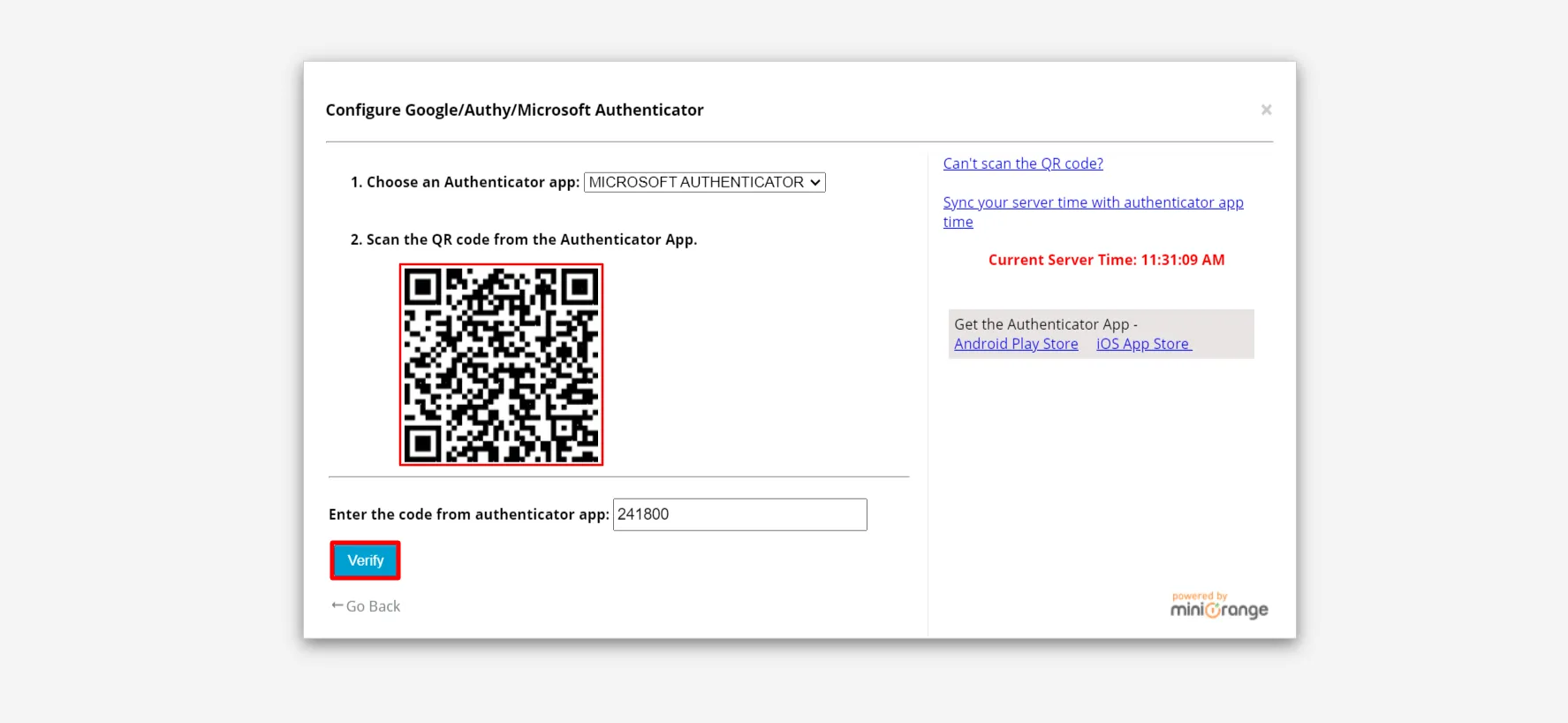 Microsoft authenticator setup - scan the qr code