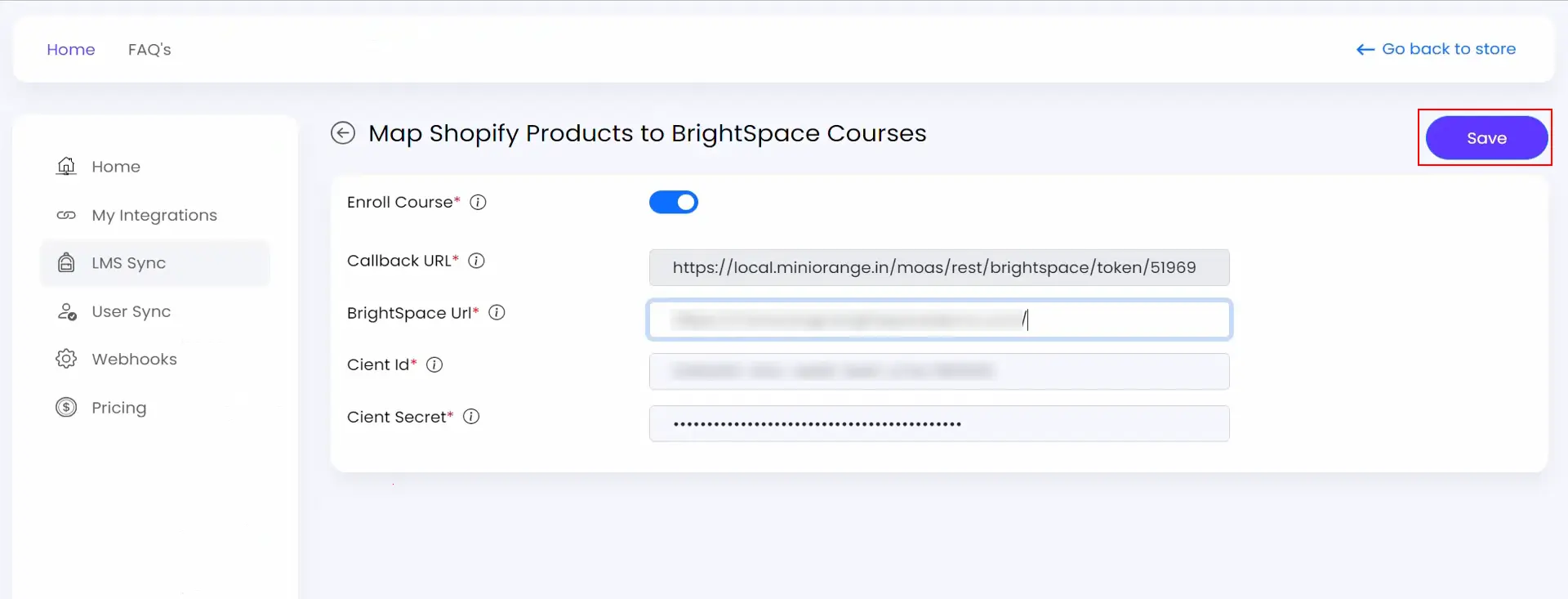 Shopify Brightspace Integration Guide - Connect Shopify with Brightspace - Save Client ID and Secret